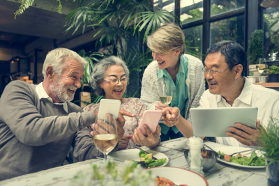 mature couples having lunch